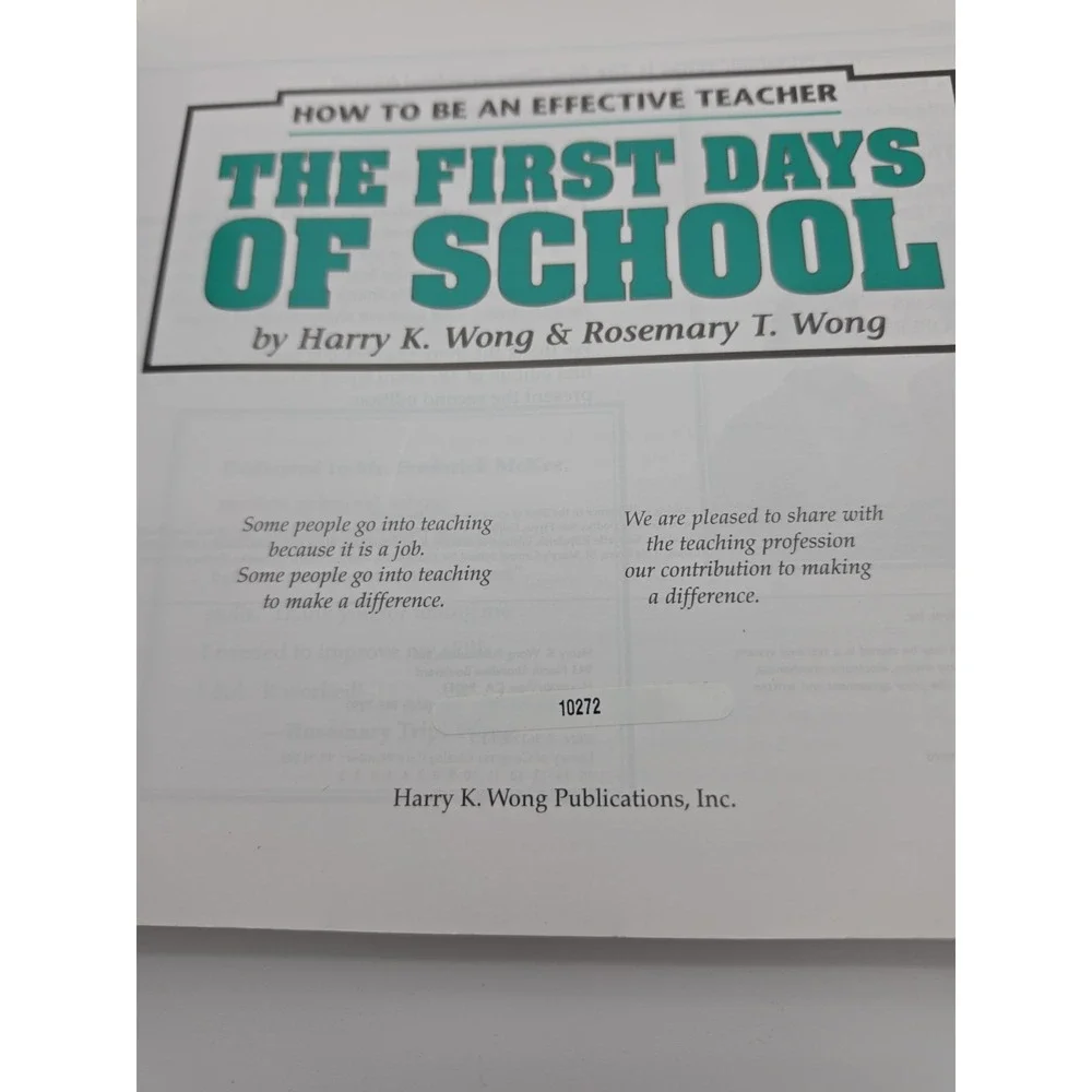 The First Days Of School; Paperback Harry K. Wong & Rosemary T. Wong